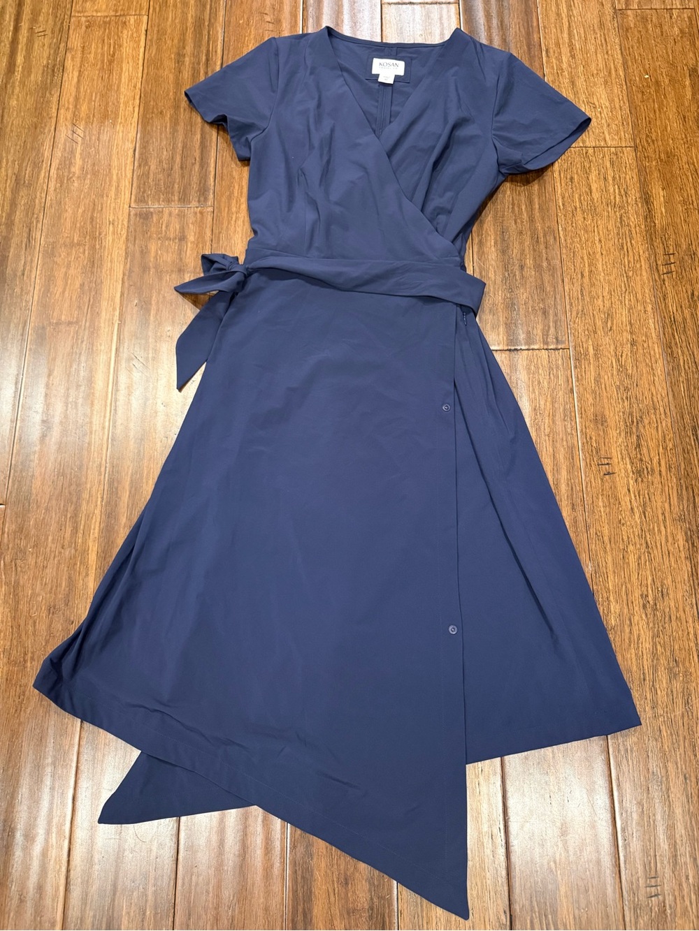 Kosan Travel Navy Short-Sleeve Wrap Dress with Self-Tie Waist